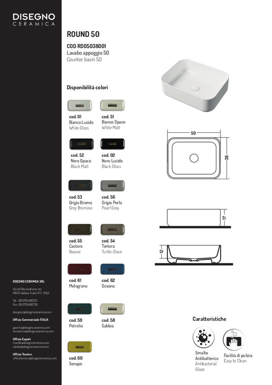 Lavabo Appoggio cm 50x38 Round
