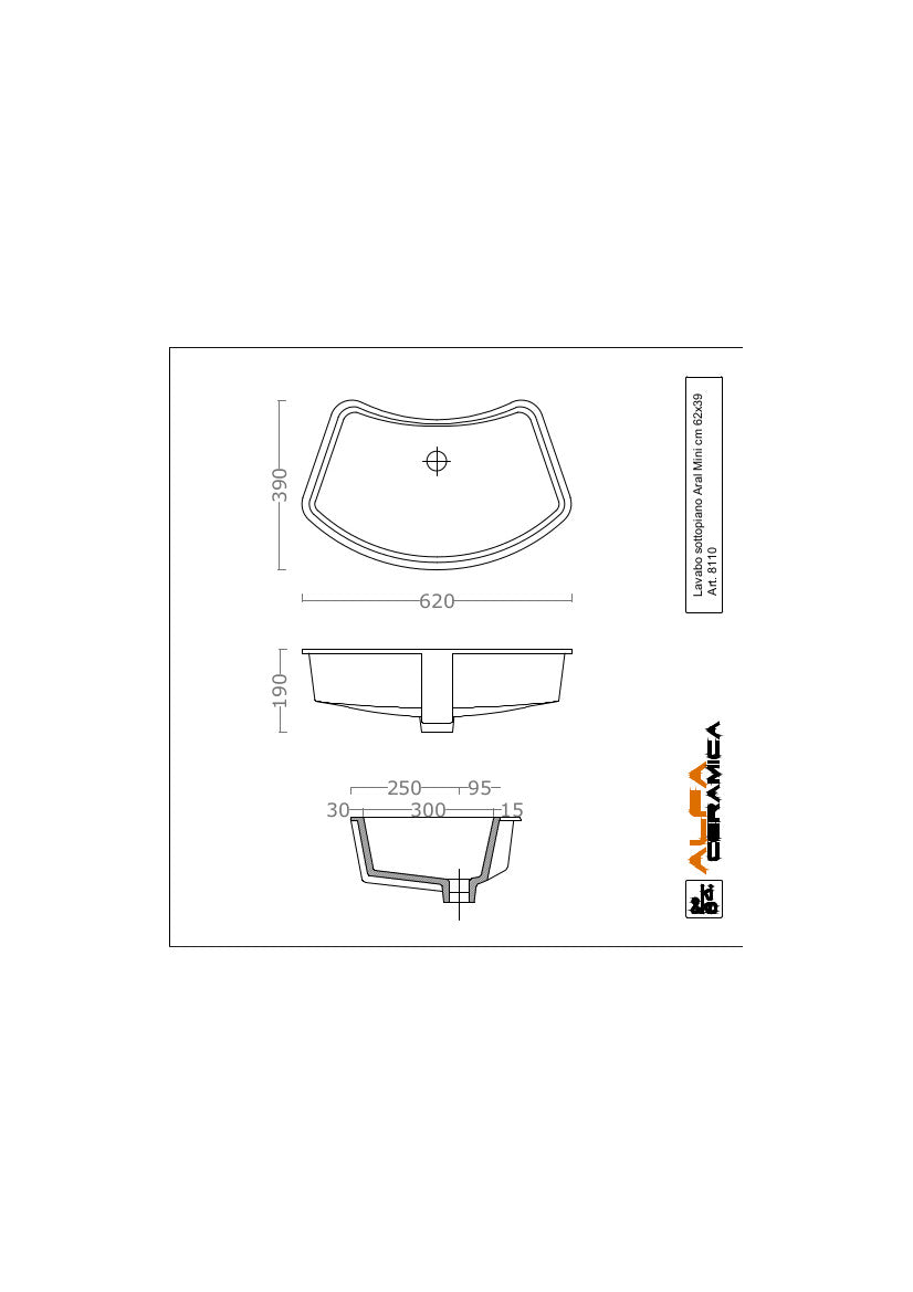 Lavabo Sottopiano cm 62x39 Aral Mini