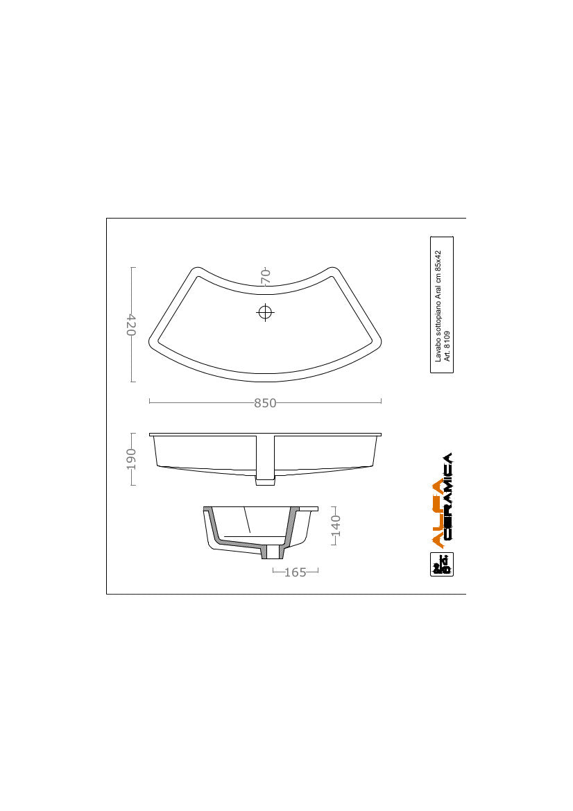 Lavabo Sottopiano cm 85x42 Aral