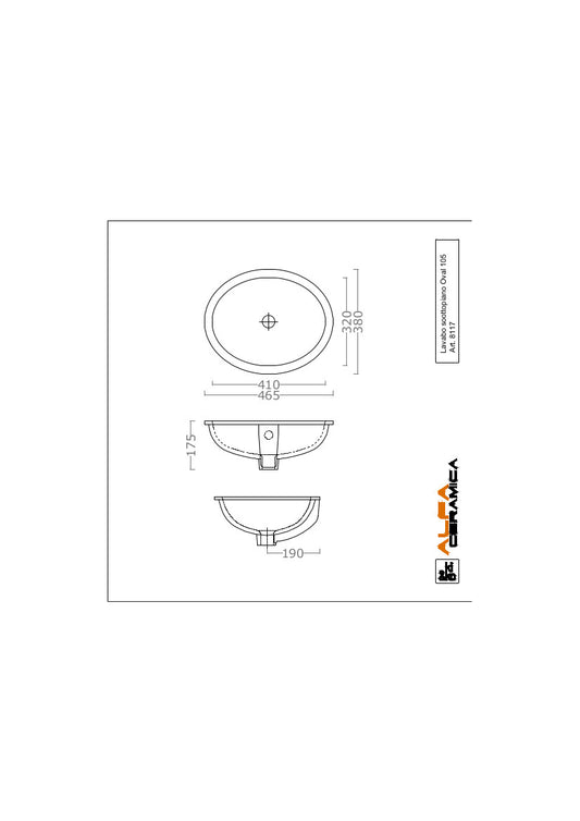 Lavabo Sottopiano cm 46.5x38 Oval 105