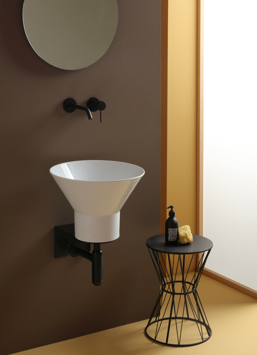 MEGAFONO WASHBASIN COMPOSITION ON HIGH FLOOR-STANDING WOODEN STRUCTURE