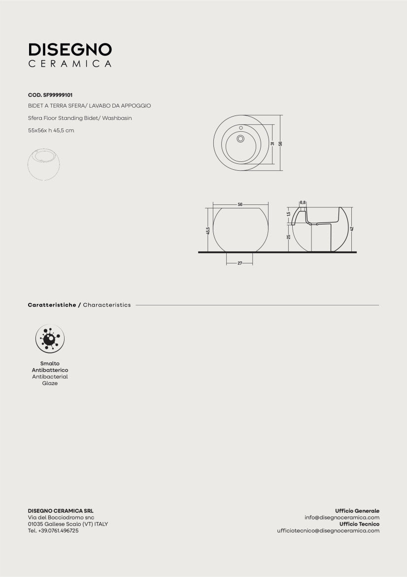 scheda tecnica bidet a terra Sfera Disegno Ceramica