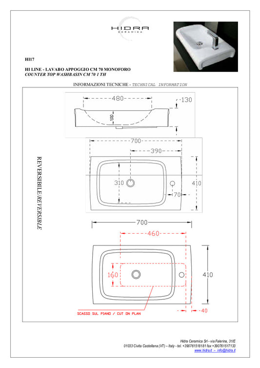 Lavabo da Appoggio Hi-Line cm 70x41