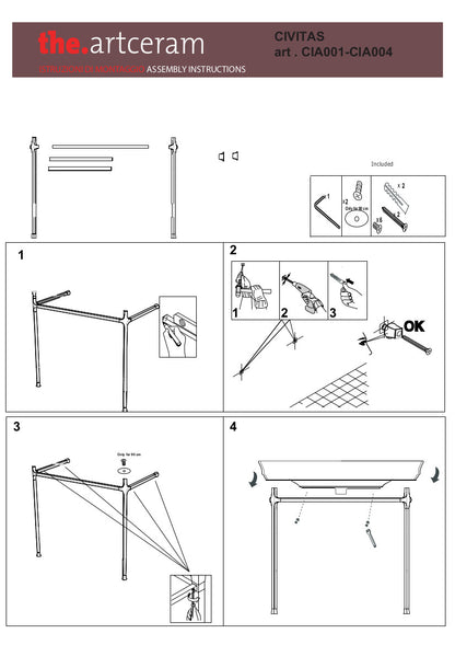 Struttura quadra per lavabo cm 68 Civitas