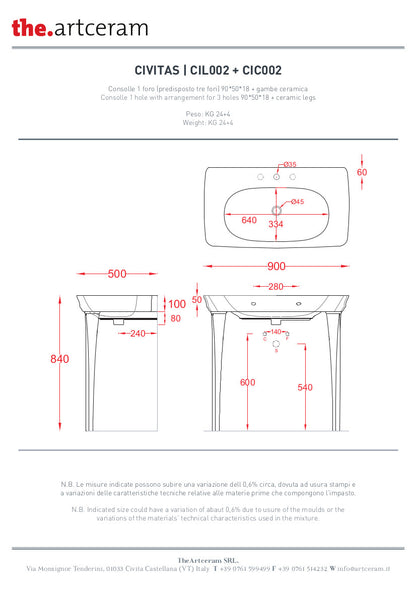 Struttura quadra con Griglia per lavabo cm 68 Civitas