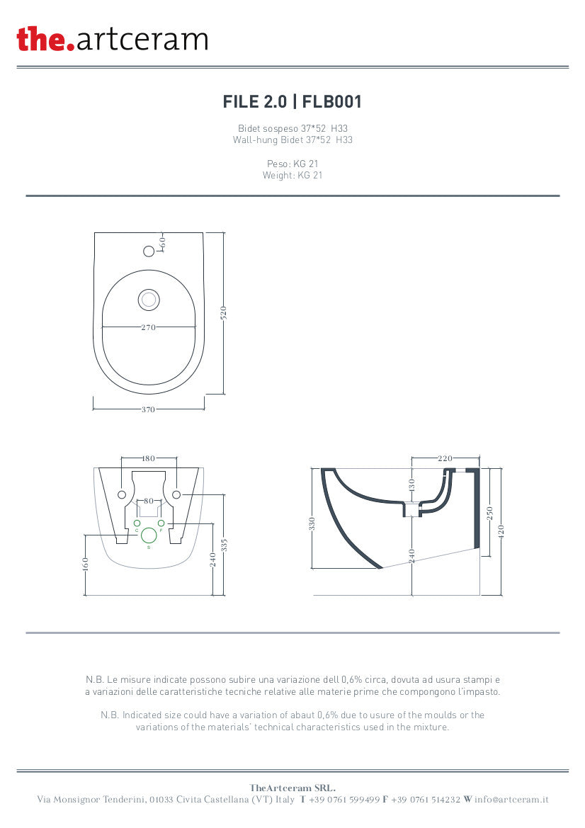 Bidet Sospeso cm 37x52 File 2.0