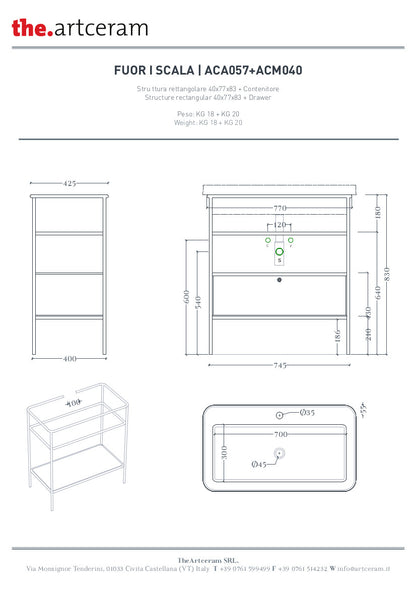 Composizione struttura con cassetto e lavabo rettangolare cm 60 Fuori Scala
