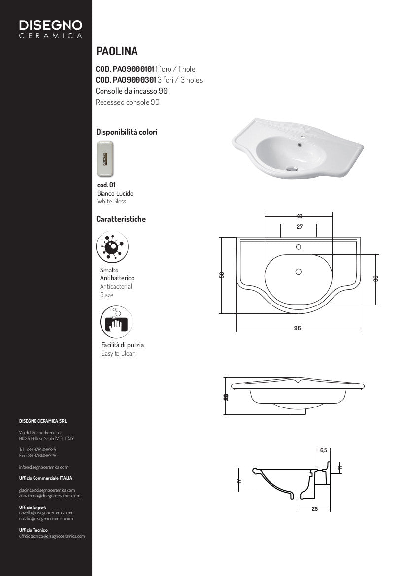 Lavabo Consolle cm 90 Paolina