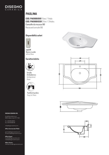Lavabo Consolle cm 90 Paolina