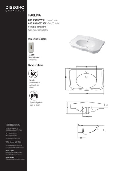 Lavabo Sospeso cm 90 Paolina