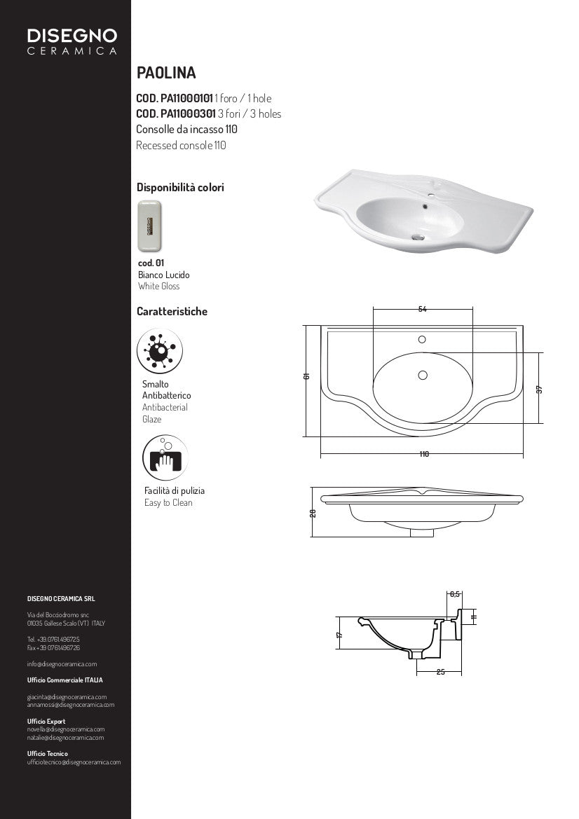 Lavabo Consolle cm 110 Paolina