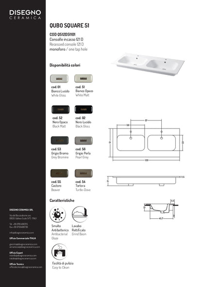 Consolle da incasso cm 121x51 Doppia Vasca Qubo Square
