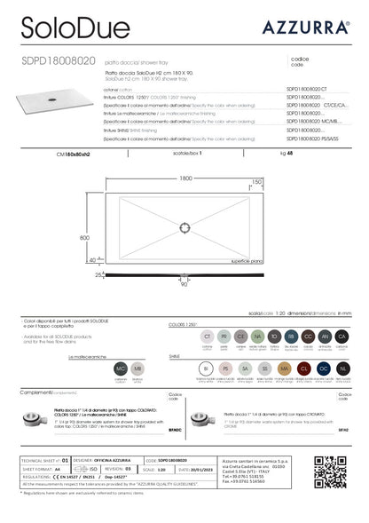 Piatto Doccia cm 180x80xH2 SoloDue