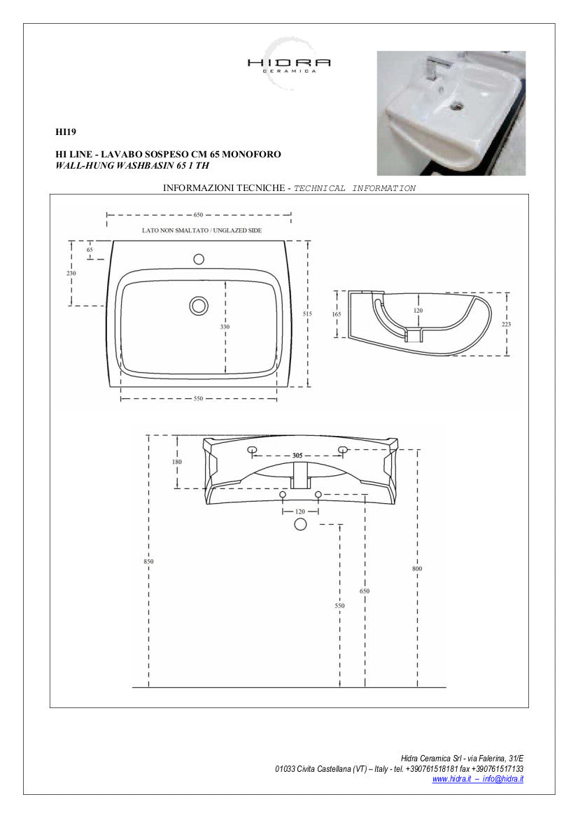Lavabo Sospeso 65x55 cm Hi-Line