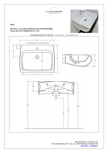 Lavabo Sospeso 65x55 cm Hi-Line