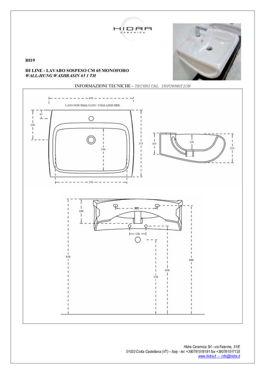 Lavabo Sospeso 65x55 cm Hi-Line