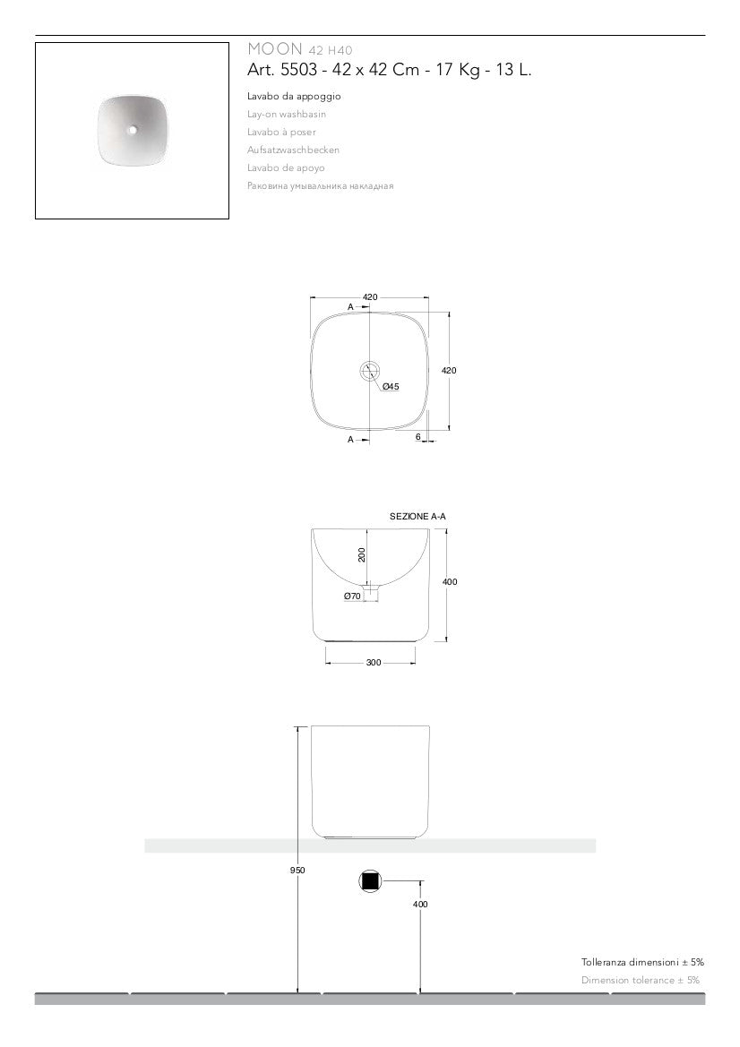 Lavabo da appoggio H40 Moon